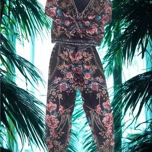 Black Floral 2-Piece Set | Boho Chic Top & Pants | Romantic Resort Style